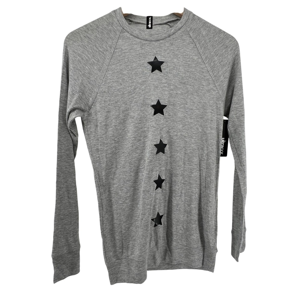 Ultracor Women XS Star Knockout Long Sleeve Knit Top Gray Lightweight Athleisure